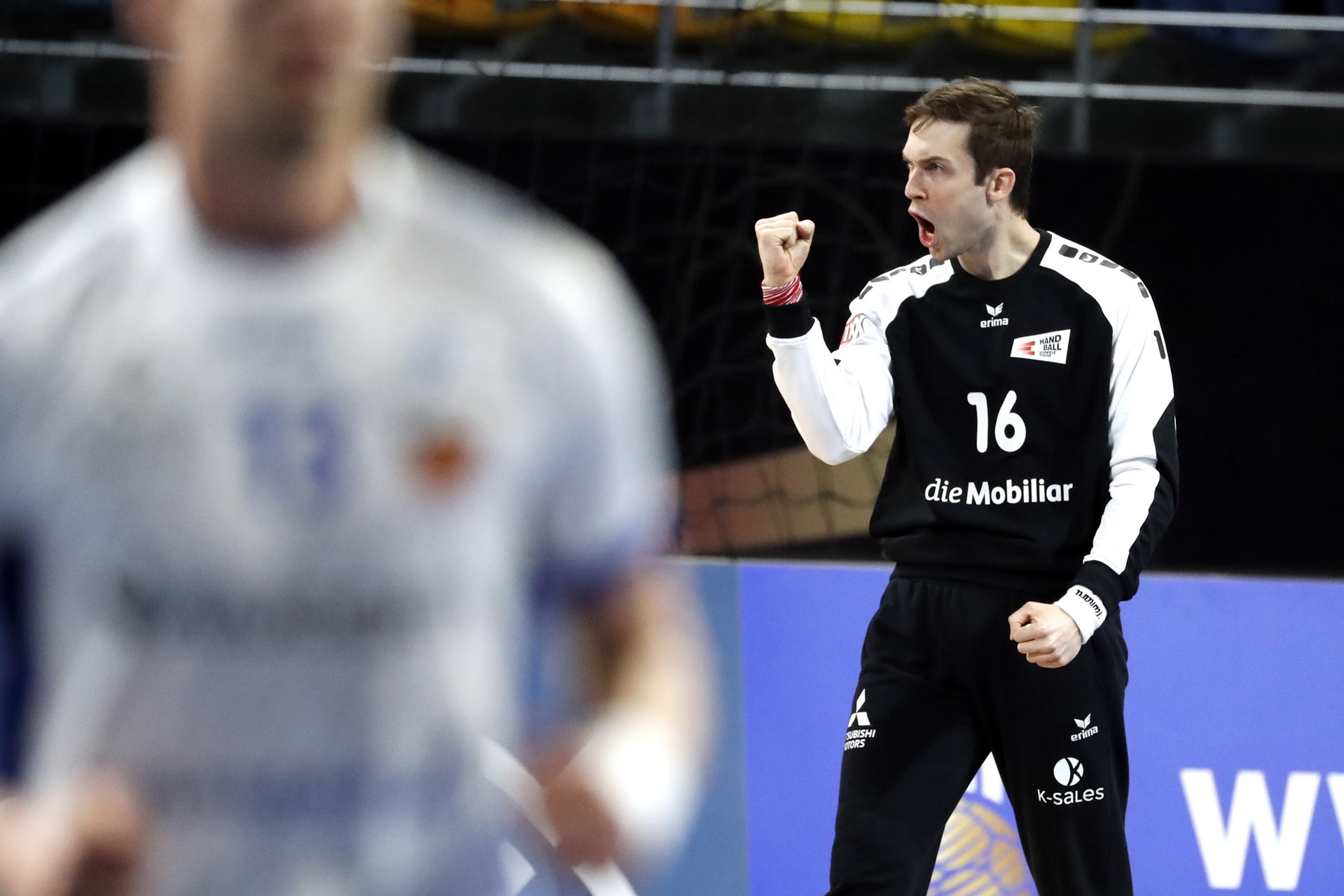 Nikola Portner jubelt an der WM im Spiel gegen Island. (IHF)